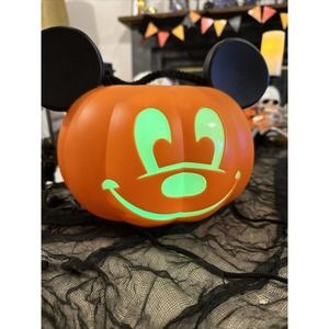 Disney Mickey Mouse Halloween Trick O Treat Lit Up 3 Color Jack-o-Lantern Bucket